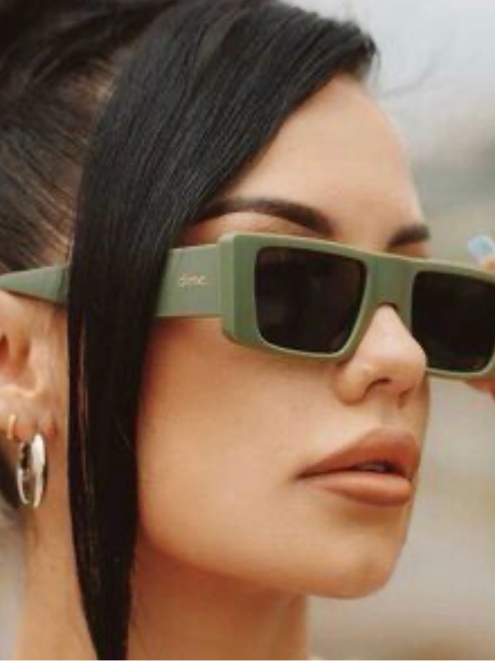 Dime Olive Green Rectangular Women's Sunglasses